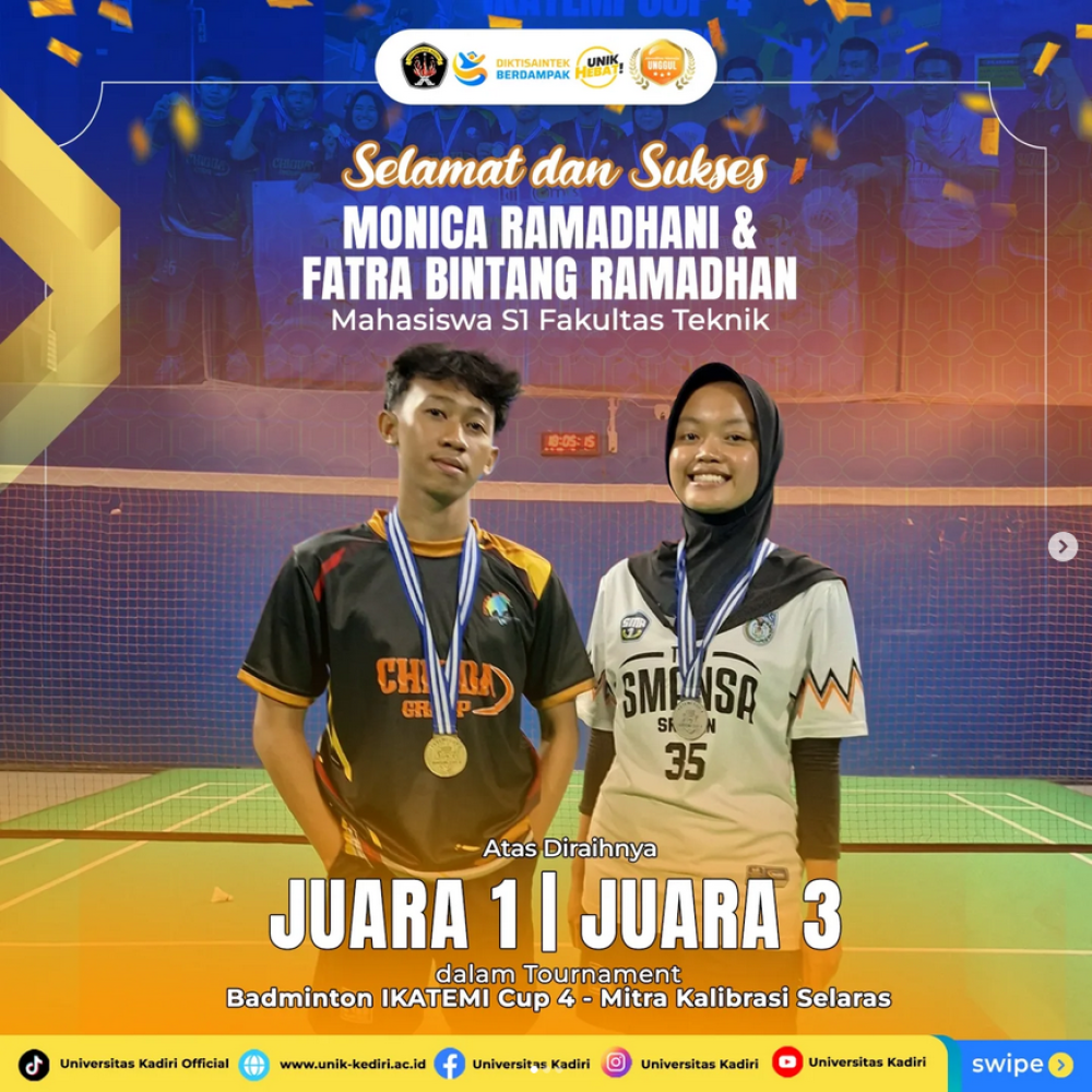 Mahasiswa Fakultas Teknik Raih Juara 1 dan Juara 3 Turnamen Badminton IKATEMI Cup 4