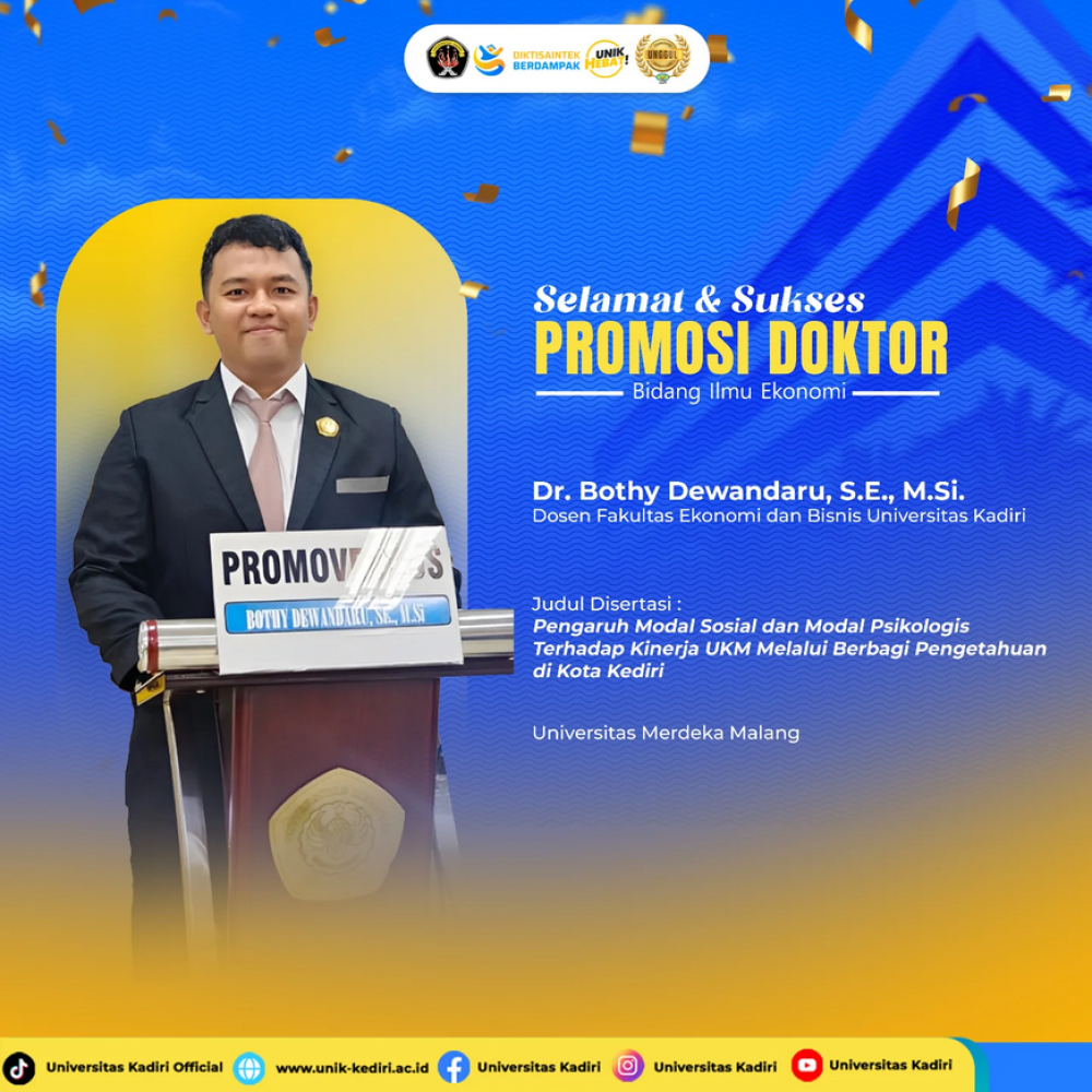 Universitas Kadiri Ucapkan Selamat atas Promosi Doktor Dr. Bothy Dewandaru, S.E., M.Si.