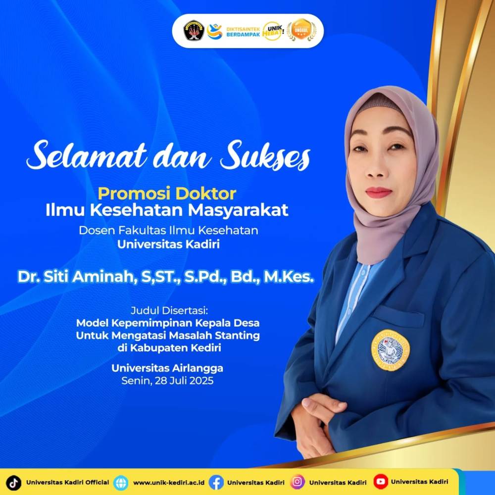 Universitas Kadiri Apresiasi Promosi Doktor Ilmu Kesehatan Masyarakat: Dr. Siti Aminah Raih Gelar Doktor dari Universitas Airlangga