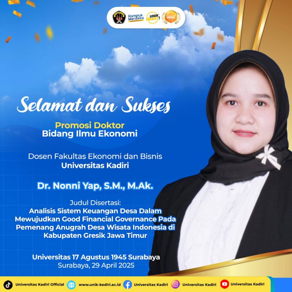 Selamat dan Sukses atas Promosi Doktor Dr. Nonni Yap, S.M., M.Ak. Fakultas Ekonomi dan Bisnis Universitas Kadiri