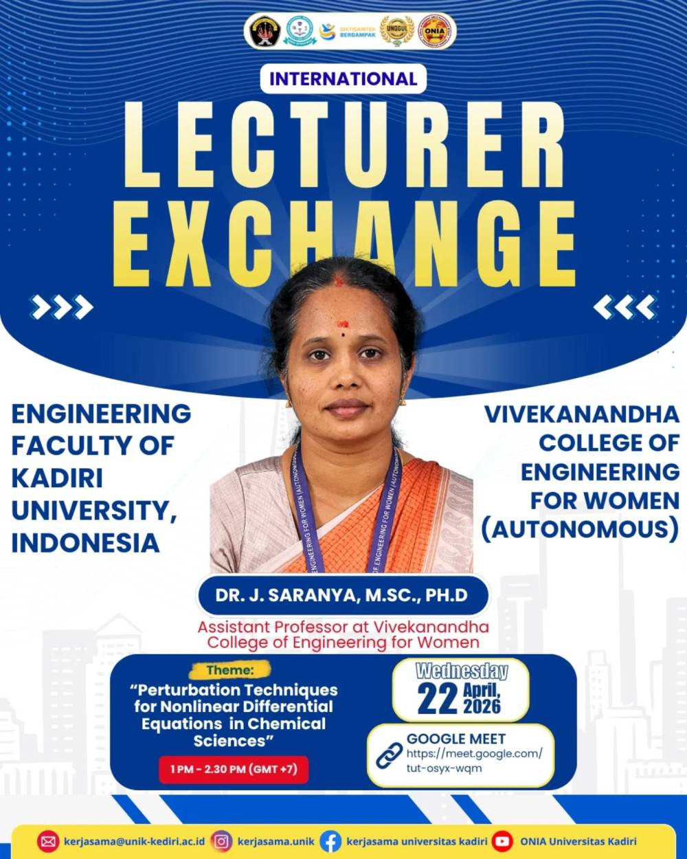 International Lecturer Exchange: Fakultas Teknik Universitas Kadiri–Vivekanandha College of Engineering for Women India Digelar 22 April 2026