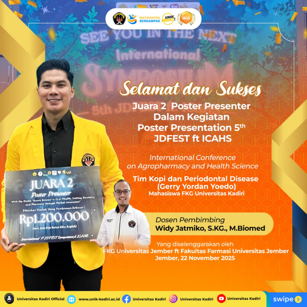 Mahasiswa FKG Universitas Kadiri Raih Juara 2 Poster Presenter pada 5th JDFEST ft ICAHS
