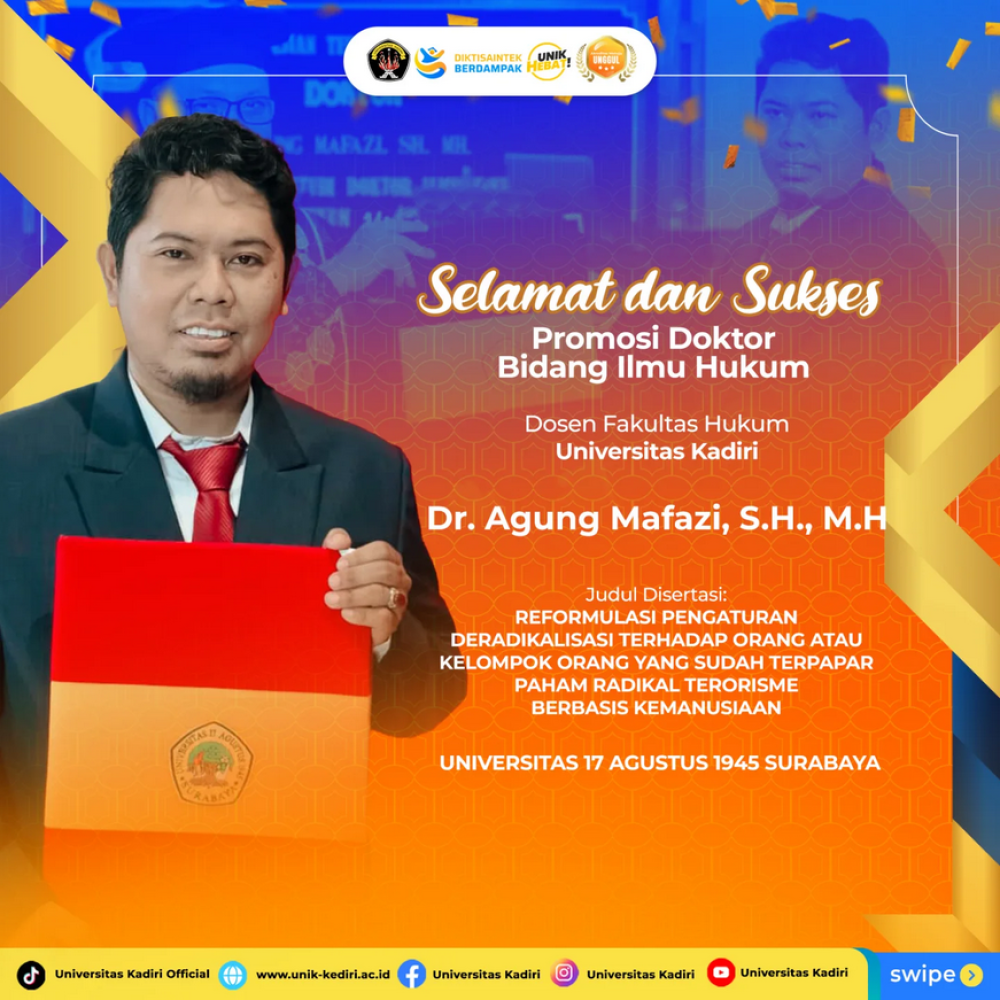 Universitas Kadiri Apresiasi Promosi Doktor Dr. Agung Mafazi, S.H., M.H. dalam Bidang Ilmu Hukum