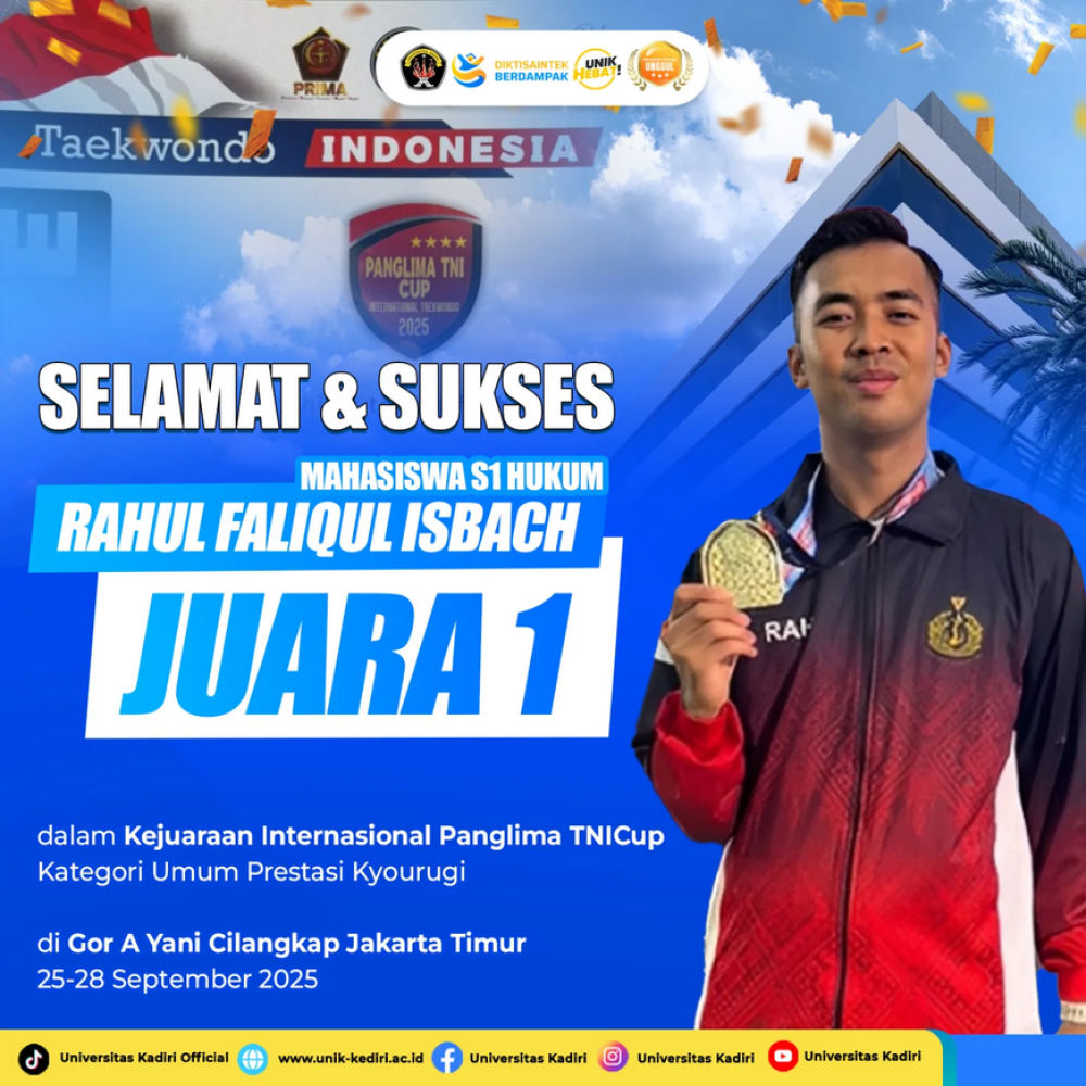 Mahasiswa Hukum Universitas Kadiri Raih Juara 1 Kyorugi Panglima TNI Cup 2025